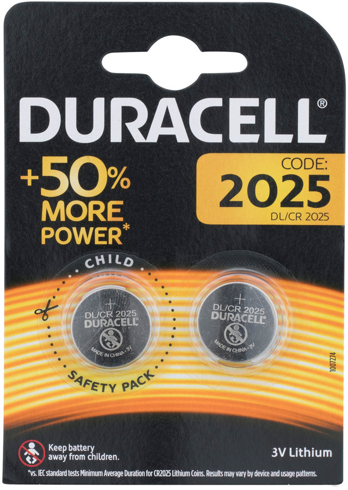 Duracell CR 2025 Lithium Coin Battery with Bitter Coating