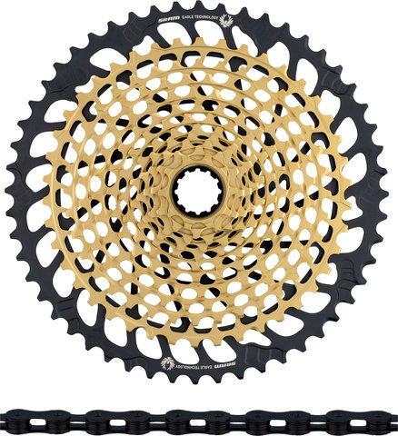 SRAM XX1 Eagle XG-1299 Kassette + PC XX1 Eagle Kette 12-fach Verschleißset - gold - XX1 black/126/10-52/SRAM XD