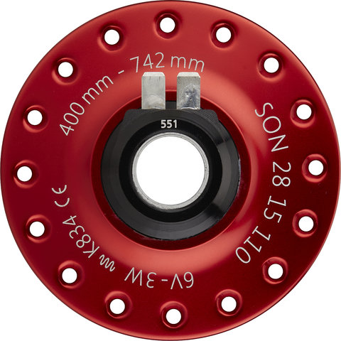 SON 28 15 110 Boost Disc 6-trous moyeu dynamo - rouge/32 trous