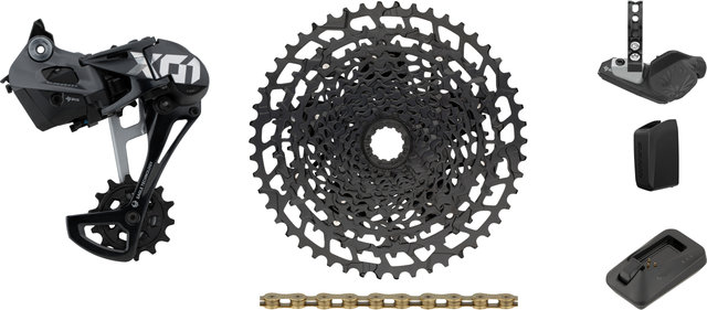 SRAM X01 Eagle AXS 1x12-fach Upgrade-Kit mit Kassette für Shimano - black - XX1 gold/Shimano MTB/14 Zähne/Shimano MTB/ohne/11-50/ohne/ohne