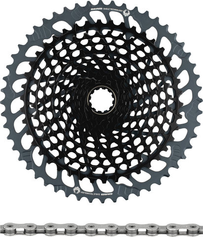 SRAM X01 Eagle XG-1295 Kassette + Eagle Kette 12-fach Verschleißset - black - X01 silver/126/10-52/SRAM XD