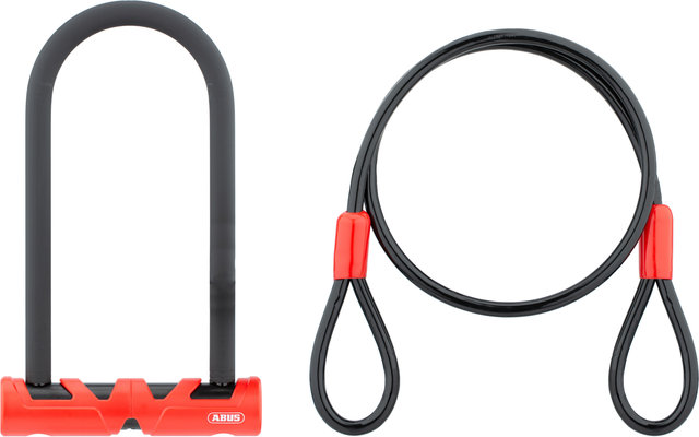 ABUS Candado de arco Ultimate 420 con cable Cobra 10/120 y soporte USH - red/8 x 23 cm