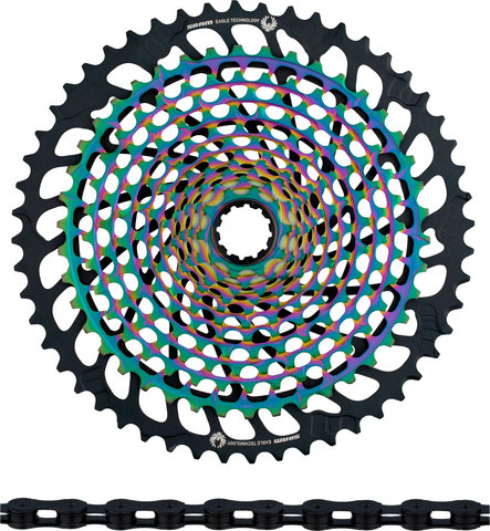 SRAM XX1 Eagle XG-1299 Kassette + PC XX1 Eagle Kette 12-fach Verschleißset - rainbow - XX1 black/126/10-52/SRAM XD