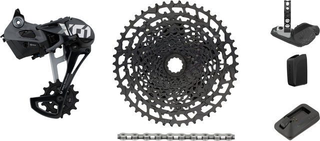 SRAM X01 Eagle AXS 1x12-fach Upgrade-Kit mit Kassette für Shimano - black - X01 silver/Shimano MTB/14 Zähne/Shimano MTB/ohne/11-50/ohne/ohne