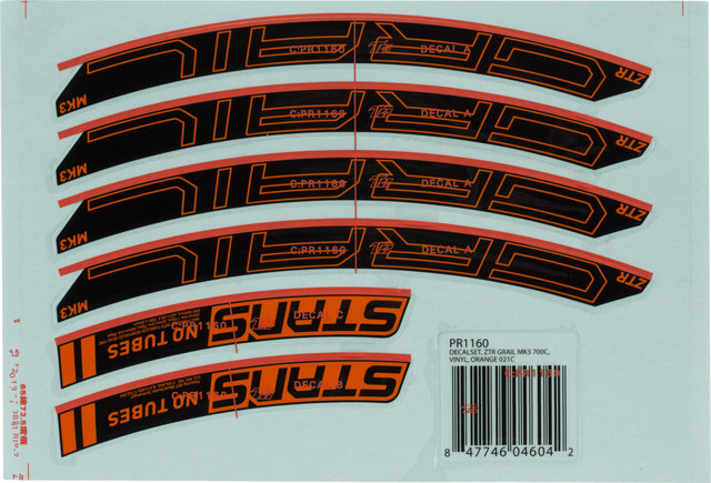 NoTubes Decal Set for ZTR Grail MK3 - orange