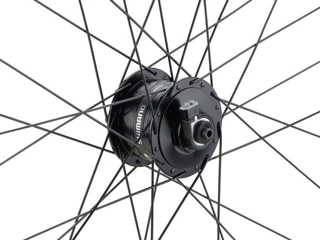 bc basic Juego de ruedas Mountain Alivio Disc 6 agujeros DT Swiss 533D 26" - negro/26" Satz (RD 9x100 Dynamo + RT 10x135) Shimano