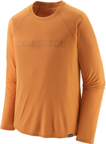 Patagonia Capilene Cool Trail Graphic Long Sleeve Shirt - outline text logo-golden caramel/M