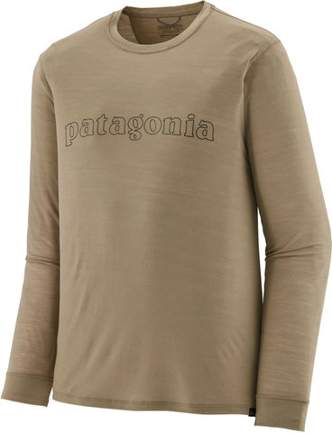 Patagonia Cap Cool Merino Graphic L/S Shirt - outline text logo-seabird grey/M