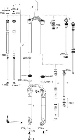 RockShox Pike 29+ RCT3 B1/ RC C1 Spare Parts (2017-2019) - U2/universal