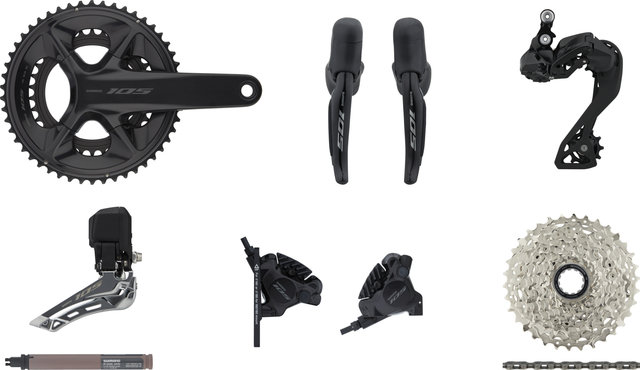 Shimano Groupe 105 Di2 R7150 2x12 34-50 - noir/172,5 mm/À braser/Shimano Route/11-34/Shimano Route/sans