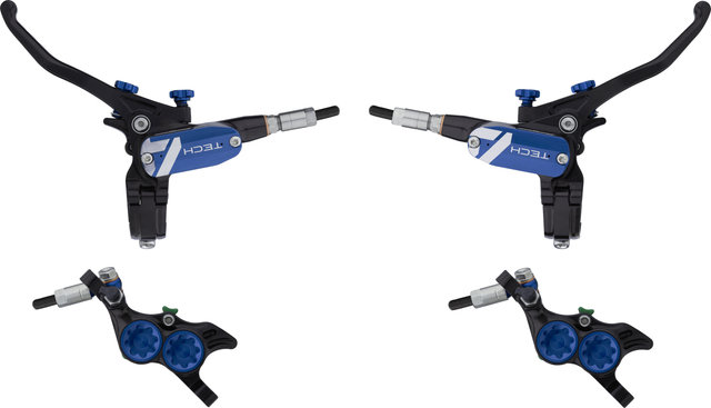 Hope Tech 4 E4 Front+Rear Disc Brake Set w/ Composite Hose - black-blue/Set/left/right (side-specific)