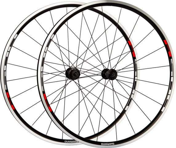 Shimano Set de Roues WH-R501 - noir-rouge/set 28" (av + arr) rigide rotor Shimano