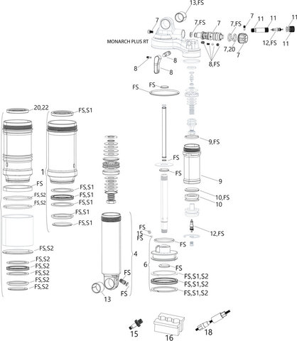 RockShox Monarch Plus RT Spare Parts (B1-B4 / 2014-2021) - FS