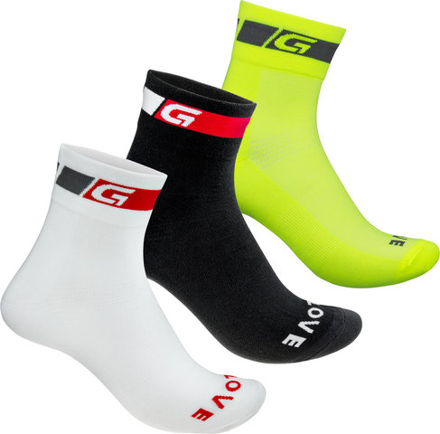 GripGrab Tricolore Regular Cut Socken 3er-Pack - black-white-fluo yellow/41 - 44