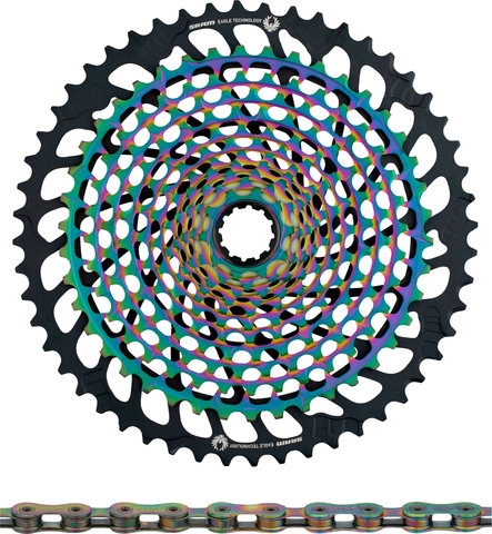 SRAM XX1 Eagle XG-1299 Kassette + PC XX1 Eagle Kette 12-fach Verschleißset - rainbow - XX1 rainbow/126/10-52/SRAM XD