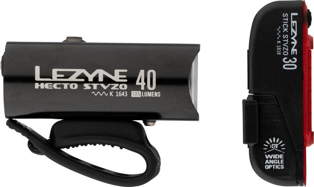 Lezyne Hecto 40 Frontlicht + Stick Rücklicht Beleuchtungsset mit StVZO - schwarz/140