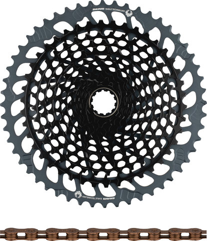 SRAM X01 Eagle XG-1295 Kassette + Eagle Kette 12-fach Verschleißset - black - XX1 copper/126/10-52/SRAM XD