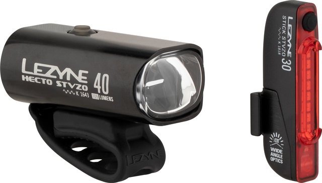 Lezyne Hecto 40 Frontlicht + Stick Rücklicht Beleuchtungsset mit StVZO - schwarz/140