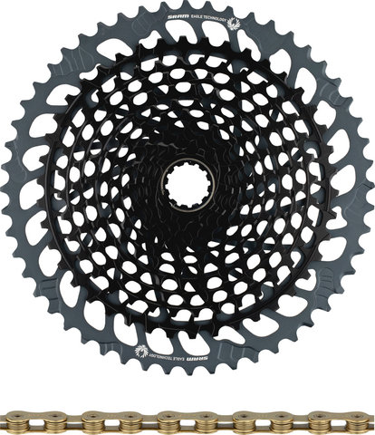 SRAM X01 Eagle XG-1295 Kassette + Eagle Kette 12-fach Verschleißset - black - XX1 gold/126/10-52/SRAM XD