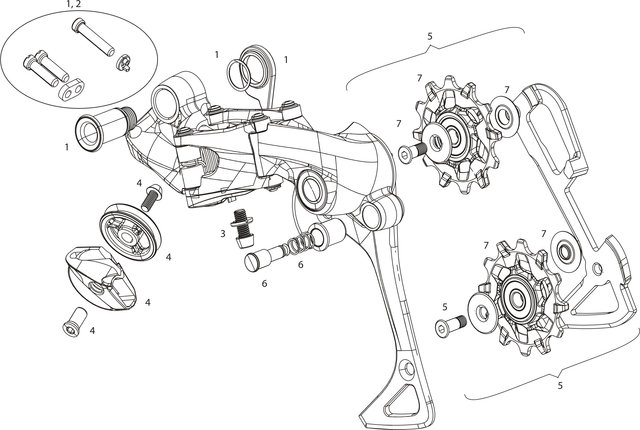 SRAM Repuestos sistema de cambios XX1 / X01 / X01DH / X1 / EX1 1x11 - 1/negro, XX1/X01/X1 HEX