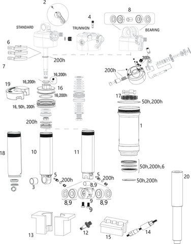 RockShox Piezas de repuesto Deluxe (A1-B2 / 2017-2020) - 50 h/universal