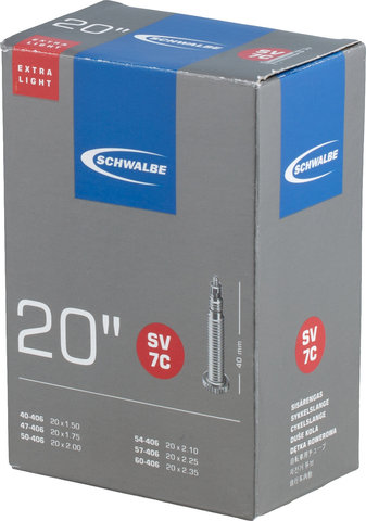 Schwalbe Schlauch 7C Extralight für 20" - schwarz/40-406 bis 60-406/SV/20 x 1,5-2,35 SV/40 mm